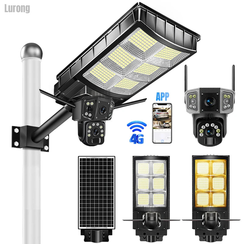 All in One Security CCTV System APP Control Solar Street Light Ip65 4G Home Garden LED Solar Street Light With Camera Outdoor
