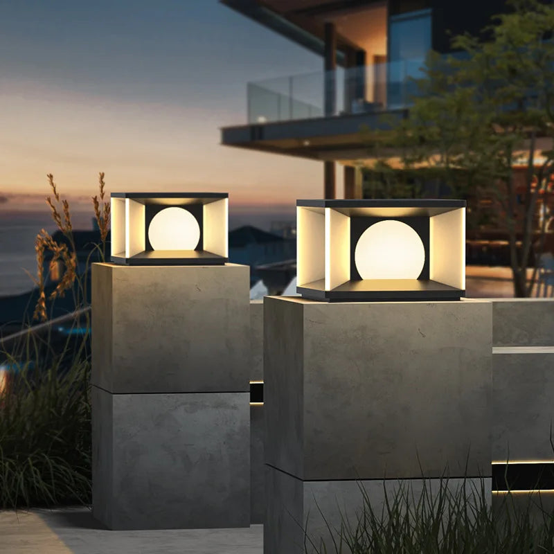 LED Integrated Solar Street Pillar Light IP65 Waterproof Die-casting Aluminum Alloy Outdoor for Home Villa Hotel Porch Courtyard