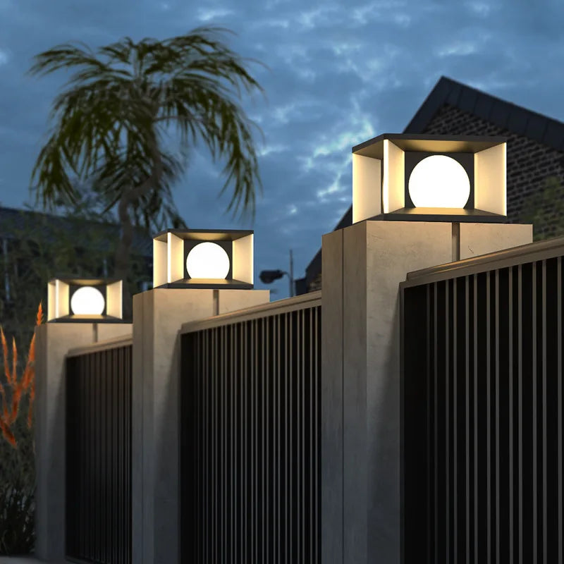 LED Integrated Solar Street Pillar Light IP65 Waterproof Die-casting Aluminum Alloy Outdoor for Home Villa Hotel Porch Courtyard