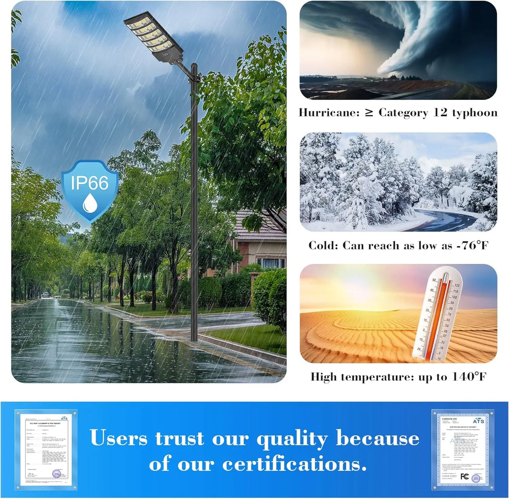 600W Outdoor Solar LED Street Lights with Waterproof Remote Control 6000K ABS for Garden Yard Home Road Lamp IP66 Rating
