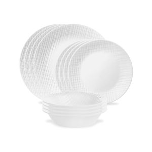 Corelle® Linen Weave 12-piece Dinnerware Set. Service for4